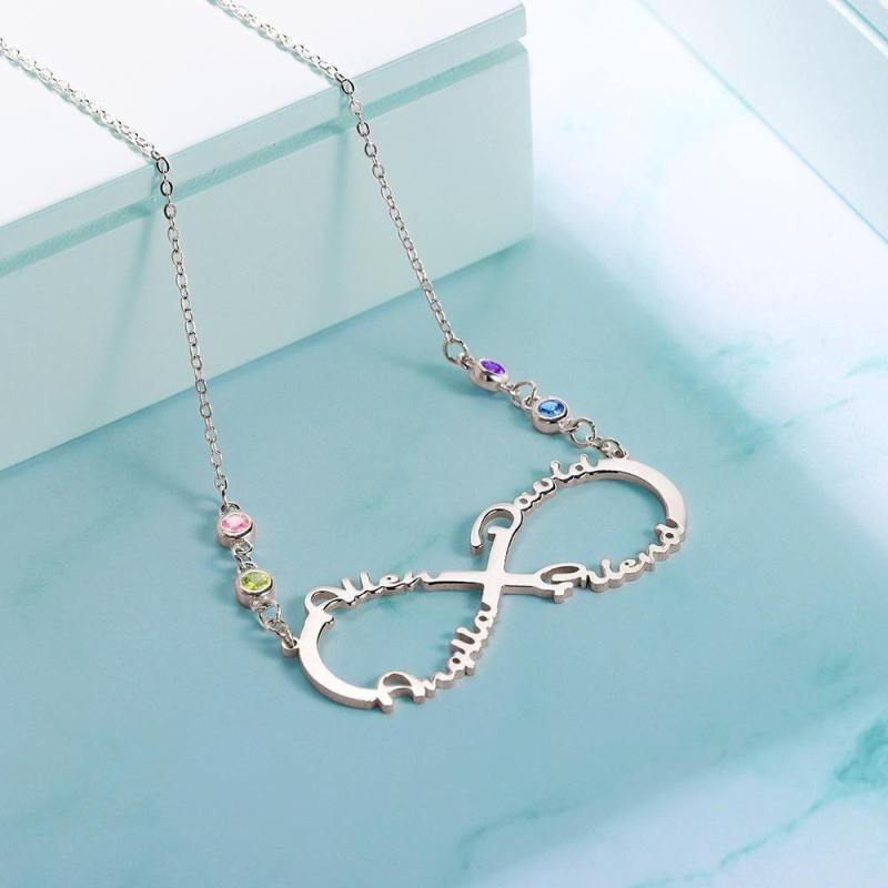 Infinity Necklace with Custom Birthstone Name Necklace  Silver 3