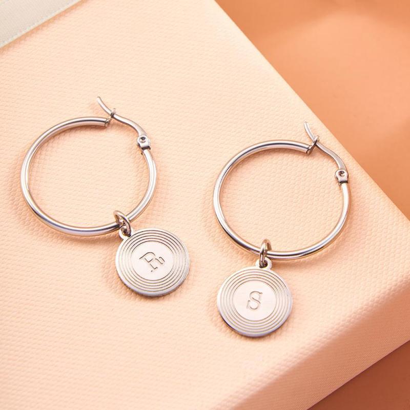 Initial Letter Earrings Stylish Alphabet Round Earrings 4