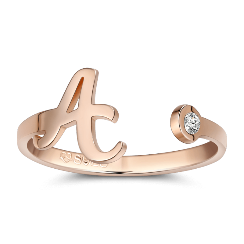 Initial Personalised Birthstone Name Ring Rose Gold Plated Silver