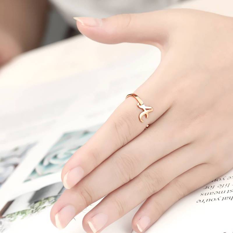 Initial Personalised Birthstone Name Ring Rose Gold Plated Silver 2