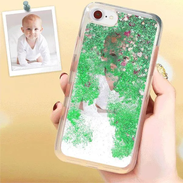 iPhone Xr Custom Quicksand Photo Protective Phone Case Soft Shell - Green 5