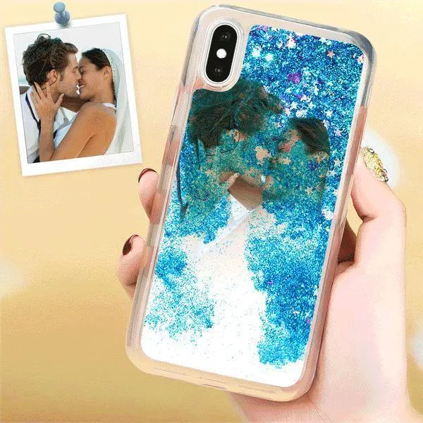 iPhone Xs Max Custom Quicksand Photo Protective Phone Case Soft Shell - Blue