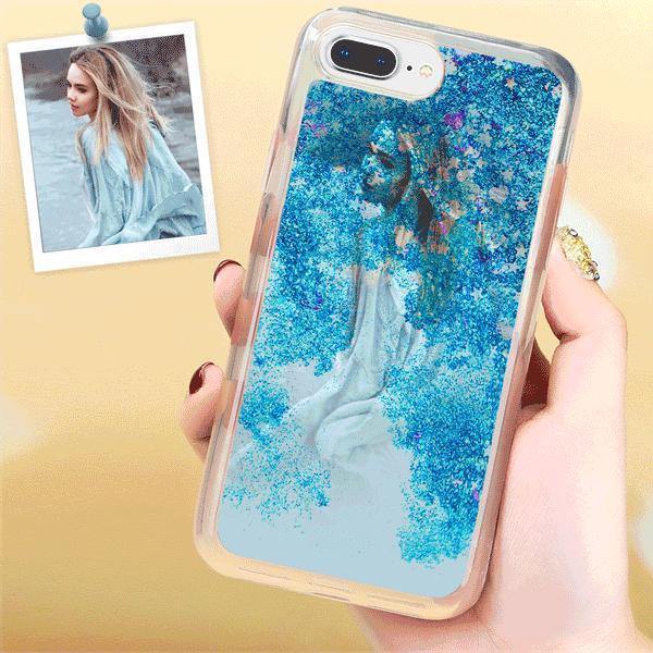 iPhone Xs Max Custom Quicksand Photo Protective Phone Case Soft Shell - Blue 5