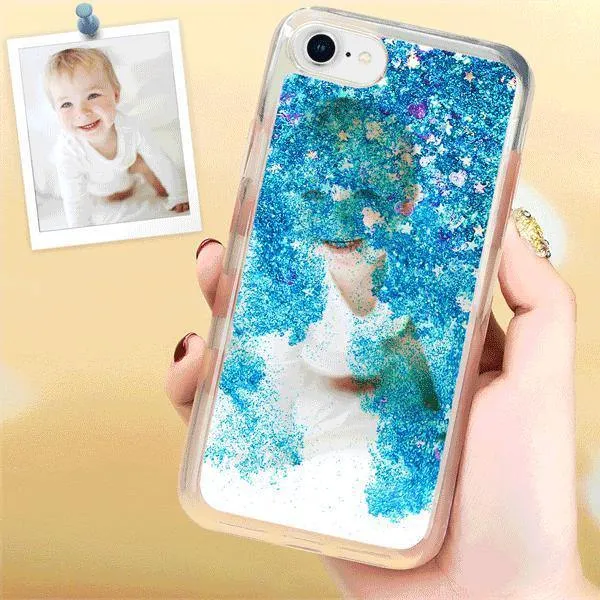 iPhone Xs Max Custom Quicksand Photo Protective Phone Case Soft Shell - Blue 6