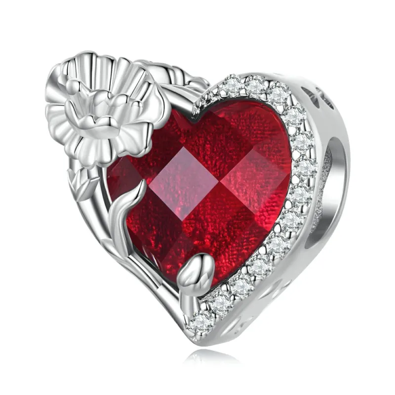 January Birthstone Red Charm Silver