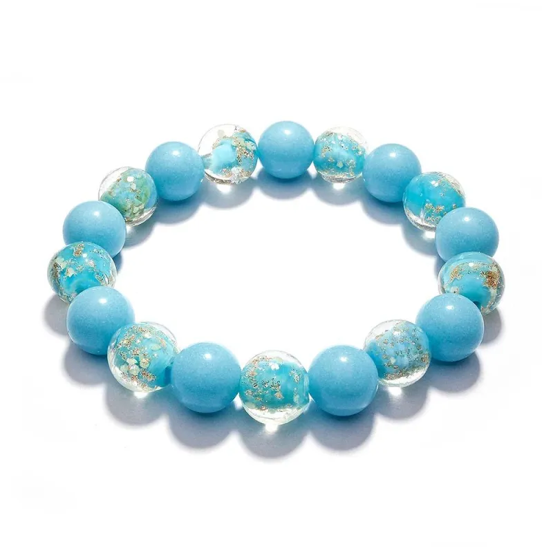 Lake Blue Firefly Glass Stretch Beaded Bracelet Glow in the Dark Luminous Bracelet