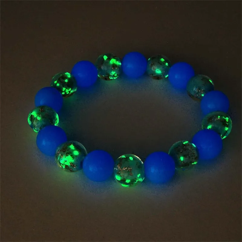 Lake Blue Firefly Glass Stretch Beaded Bracelet Glow in the Dark Luminous Bracelet 1