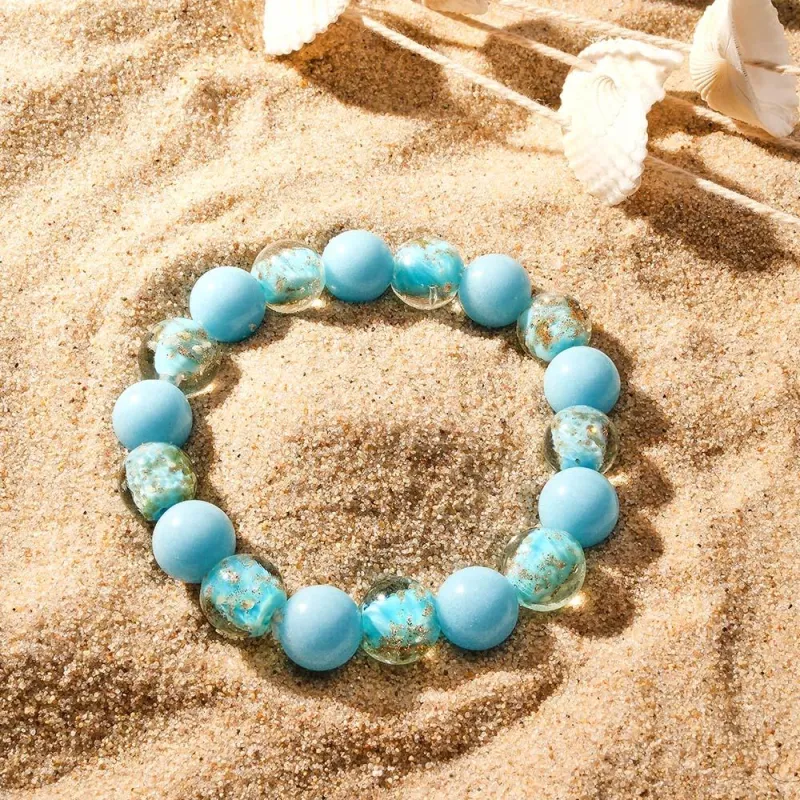 Lake Blue Firefly Glass Stretch Beaded Bracelet Glow in the Dark Luminous Bracelet 5