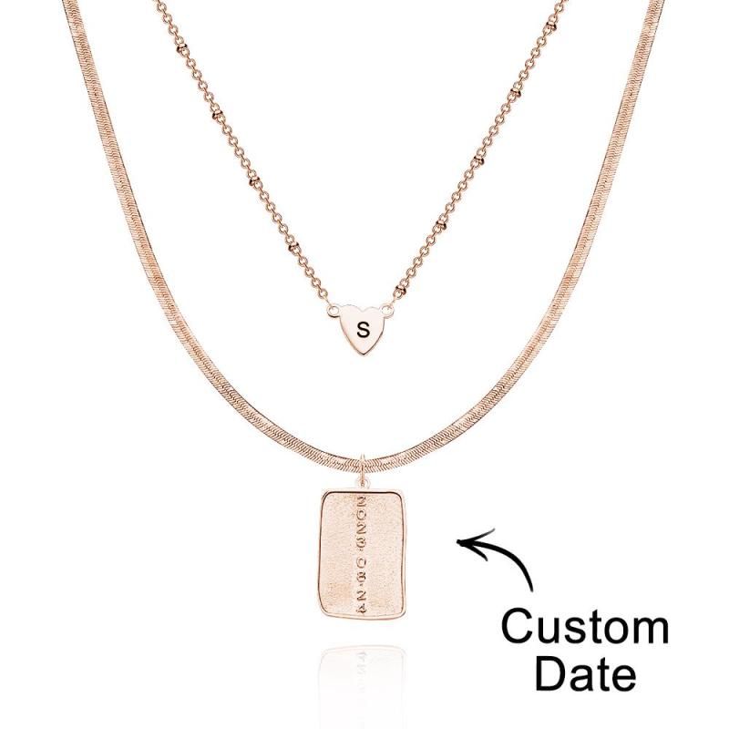 Layered Custom Letter Necklace Personalized Date Necklace Anniversary Gifts for Women