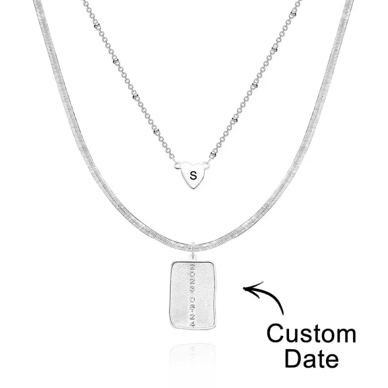 Layered Custom Letter Necklace Personalized Date Necklace Anniversary Gifts for Women 2