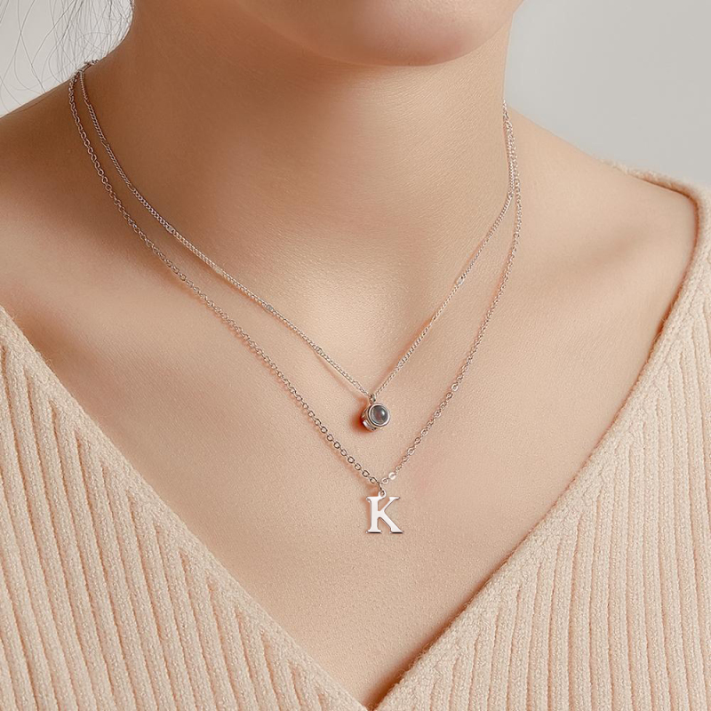 Layered Custom Necklace Personalized Letter Photo Projection Necklace Anniversary Gifts 3