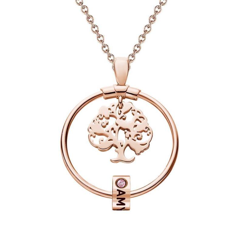 Life Tree Engraved Necklace With Custom One Birthstone  Gifts - Rose Gold 1