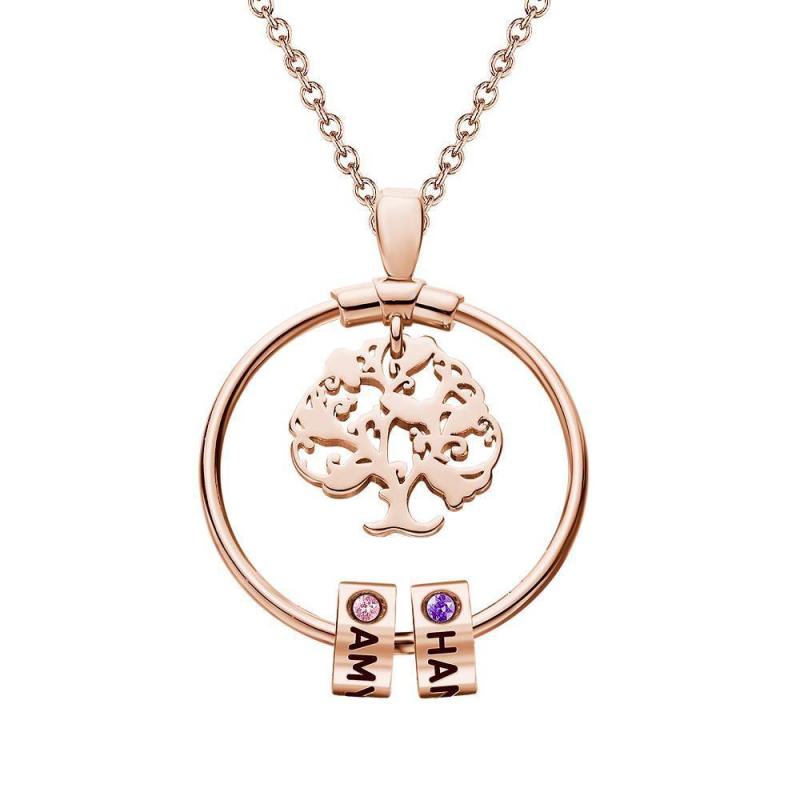 Life Tree Engraved Necklace With Custom One Birthstone  Gifts - Rose Gold 2