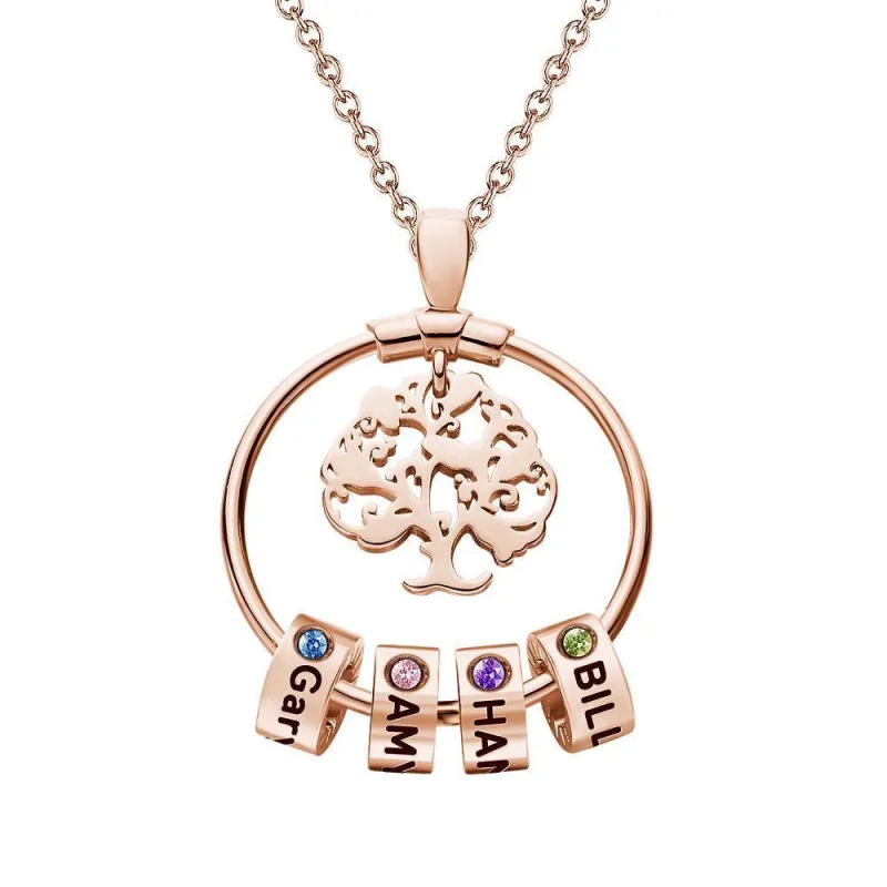 Life Tree Engraved Necklace With Custom One Birthstone  Gifts - Rose Gold 4