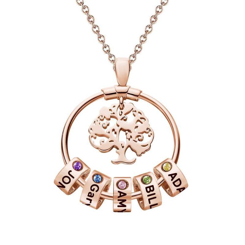 Life Tree Engraved Necklace With Custom One Birthstone  Gifts - Rose Gold 5