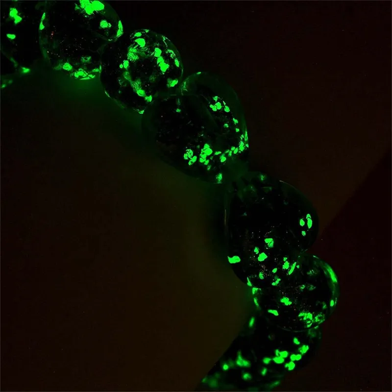 Lime Green Heart-to-Heart Firefly Glass Stretch Beaded Bracelet Glow in the Dark Luminous Bracelet 3