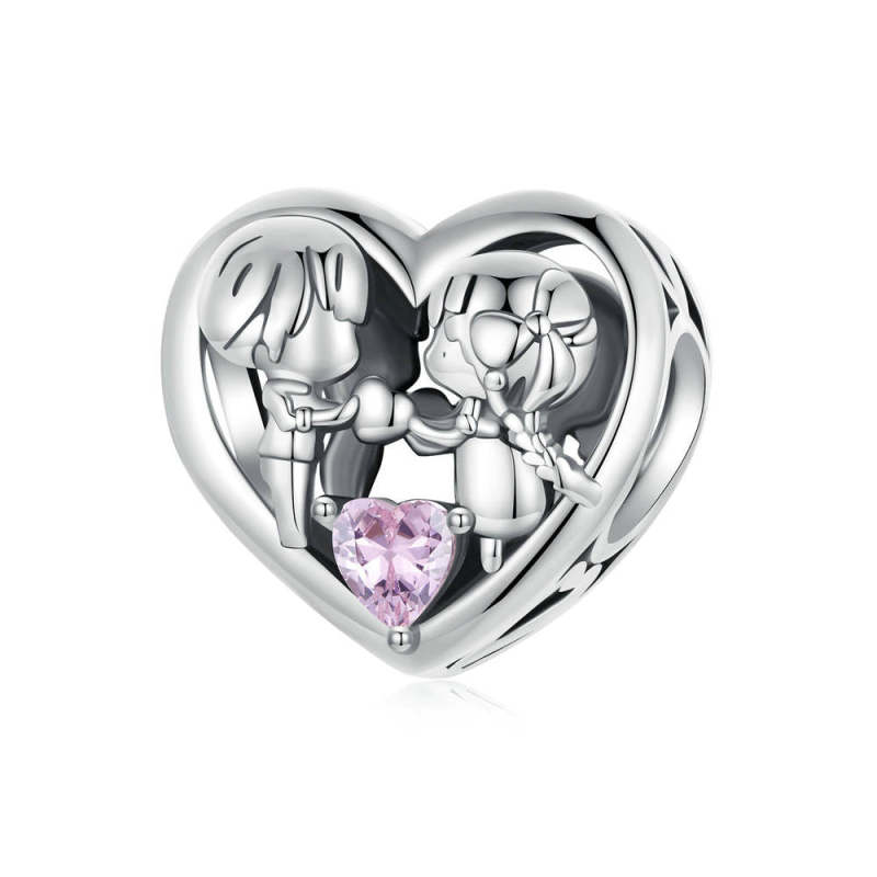 Little Boy and Girl Diamond Hearts Charm Silver Christmas Gifts