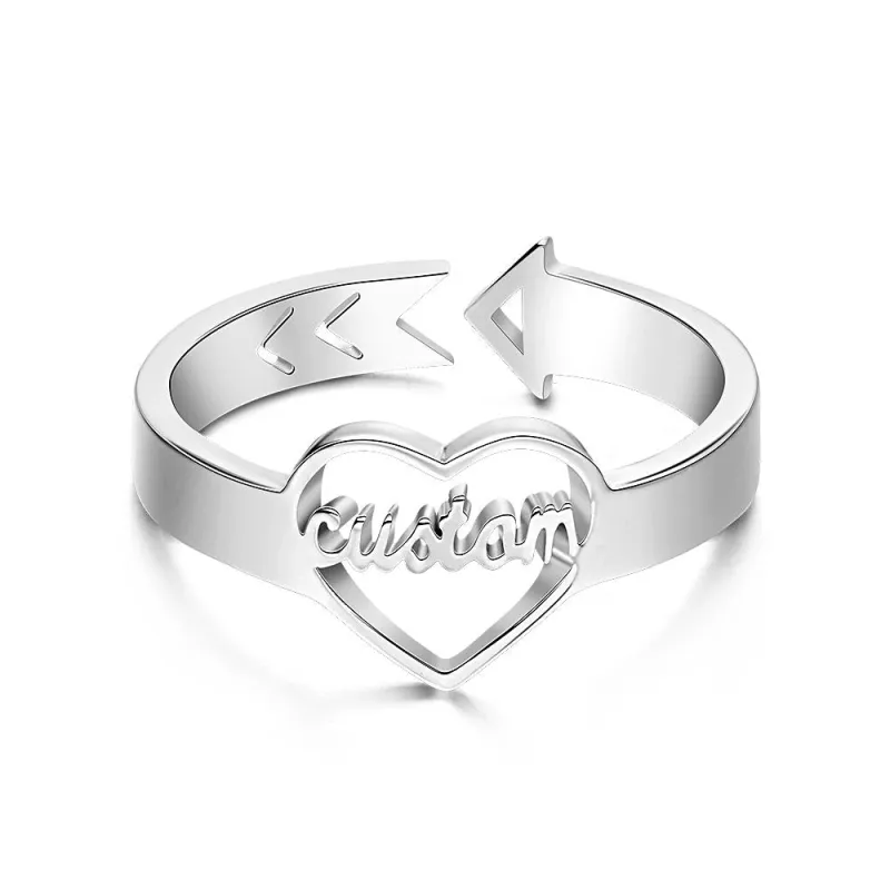 Loving Heart Custom Name Adjustable Ring For Women Girls Engagement Gift