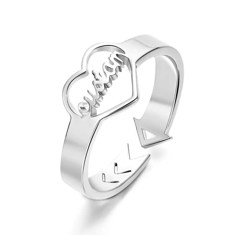 Loving Heart Custom Name Adjustable Ring For Women Girls Engagement Gift 1