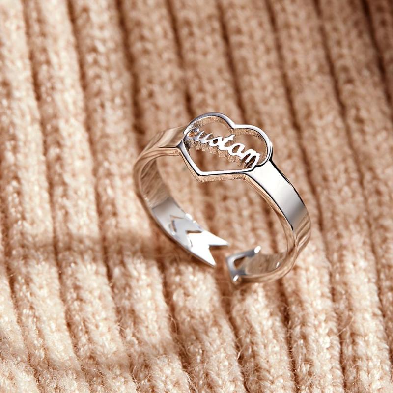 Loving Heart Custom Name Adjustable Ring For Women Girls Engagement Gift 2