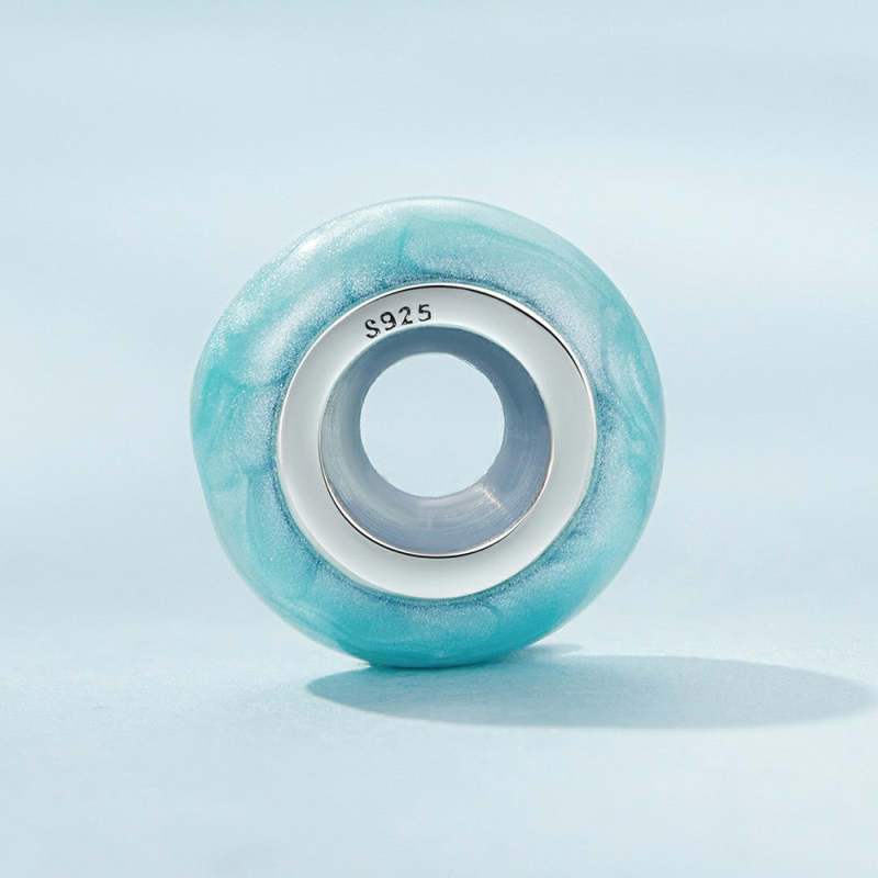 Macaron Blue Stopper Charm Spacer Charm Silver 2