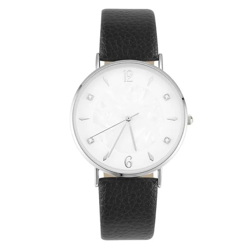 Marble Dial Watch Black Leather Strap - Men's