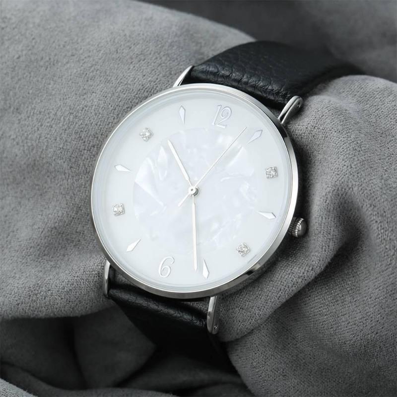 Marble Dial Watch Black Leather Strap - Men's 3