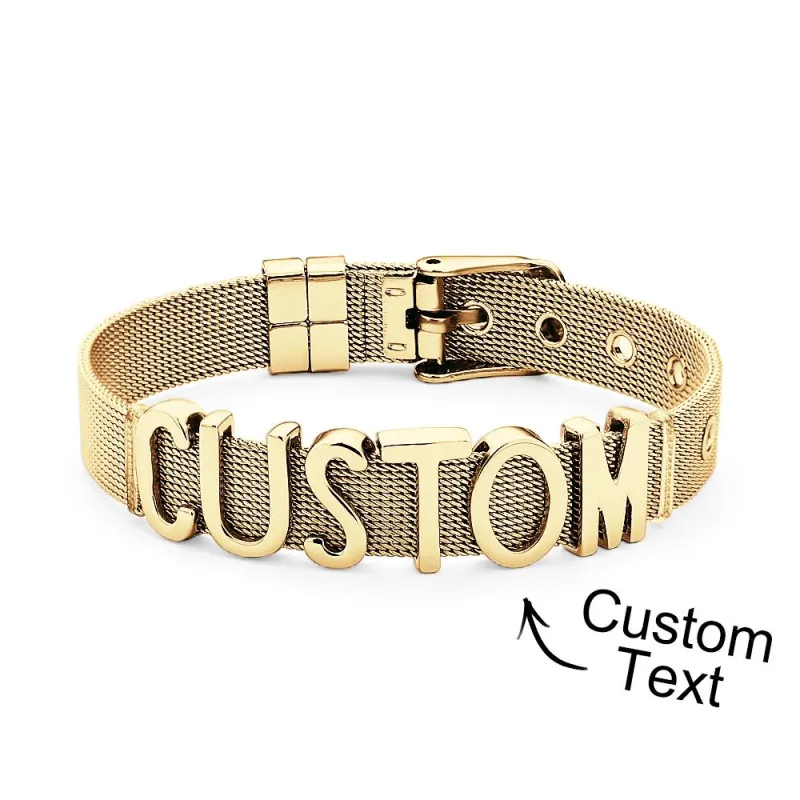 Men Wristband Custom Punk Jewelry Wide Nylon Band Bracelet DIY Custom 1-8 Initial Letter Charm 4