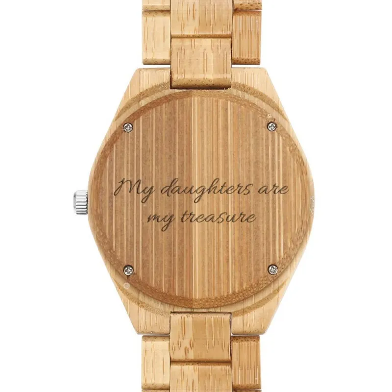 Men's Engraved Bamboo Photo Watch Wooden Strap 45mm 3