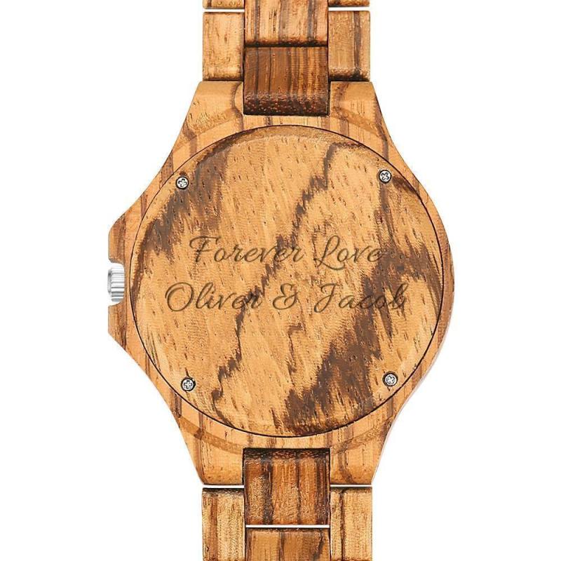 Men's Engraved Wooden Photo Watch Wooden Strap 45mm 2