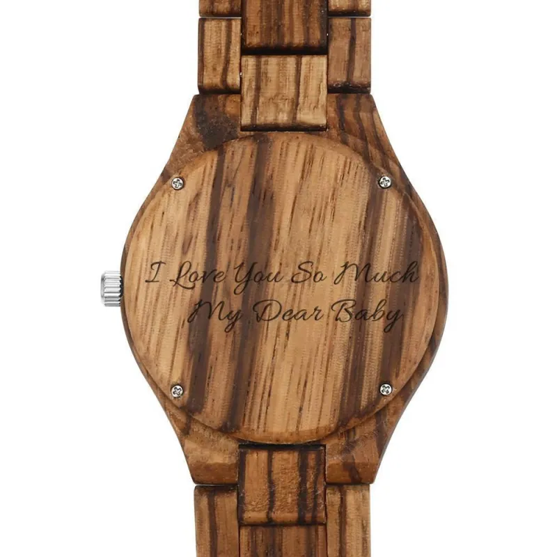 Men's Engraved Wooden Photo Watch Wooden Strap 45mm 3