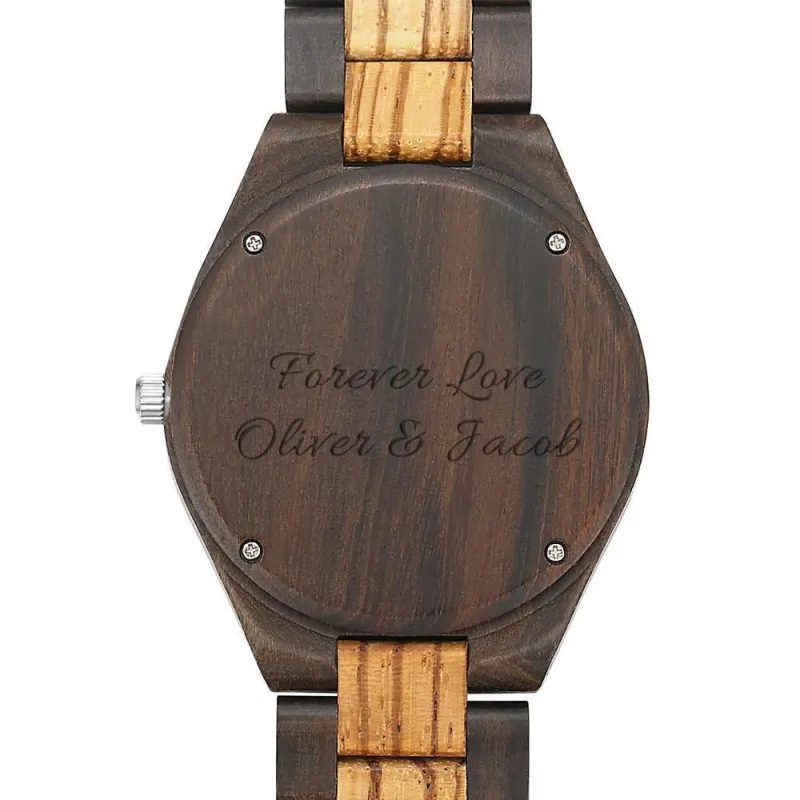 Men's Engraved Wooden Photo Watch Wooden Strap 45mm 3