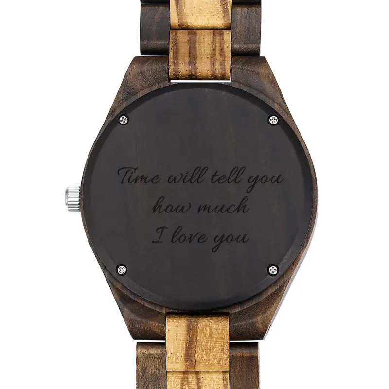 Men's Engraved Wooden Photo Watch Wooden Strap 45mm 5