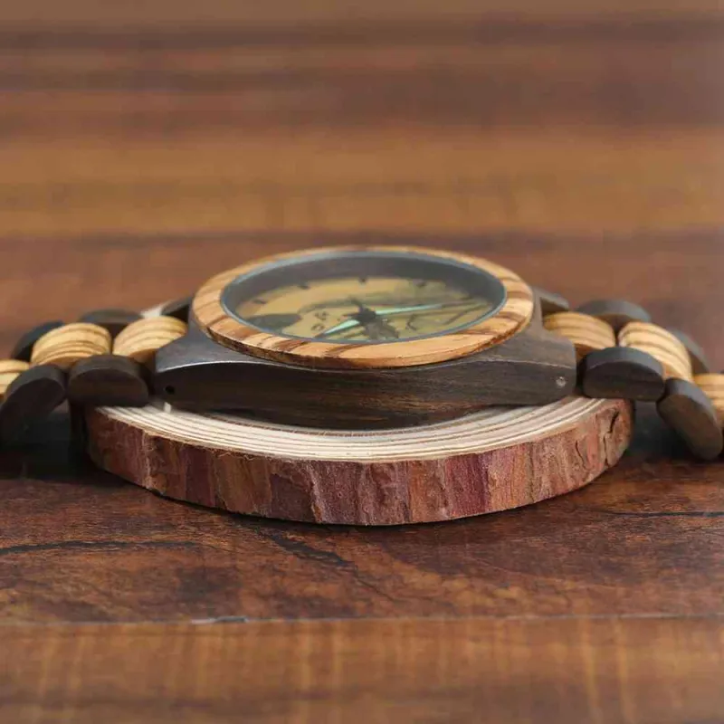 Men's Engraved Wooden Photo Watch Wooden Strap 45mm 5