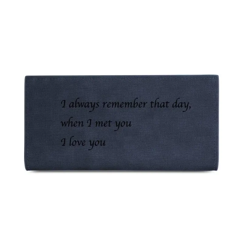 Men's Long Style Bifold Custom Inscription Photo Engraved Wallet - Blue Leather 1