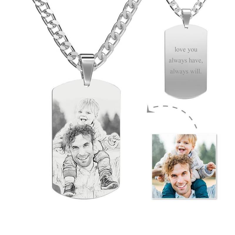 Men's Necklace Engraved Necklace Pesonalized Photo Necklace Gifts for Him