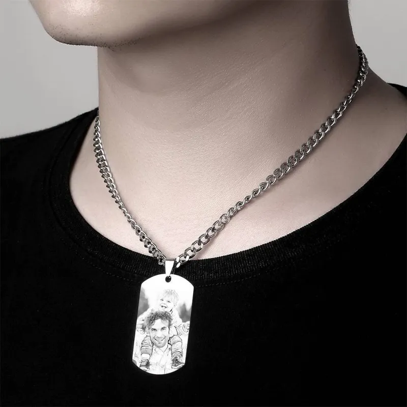 Men's Necklace Engraved Necklace Pesonalized Photo Necklace Gifts for Him 2