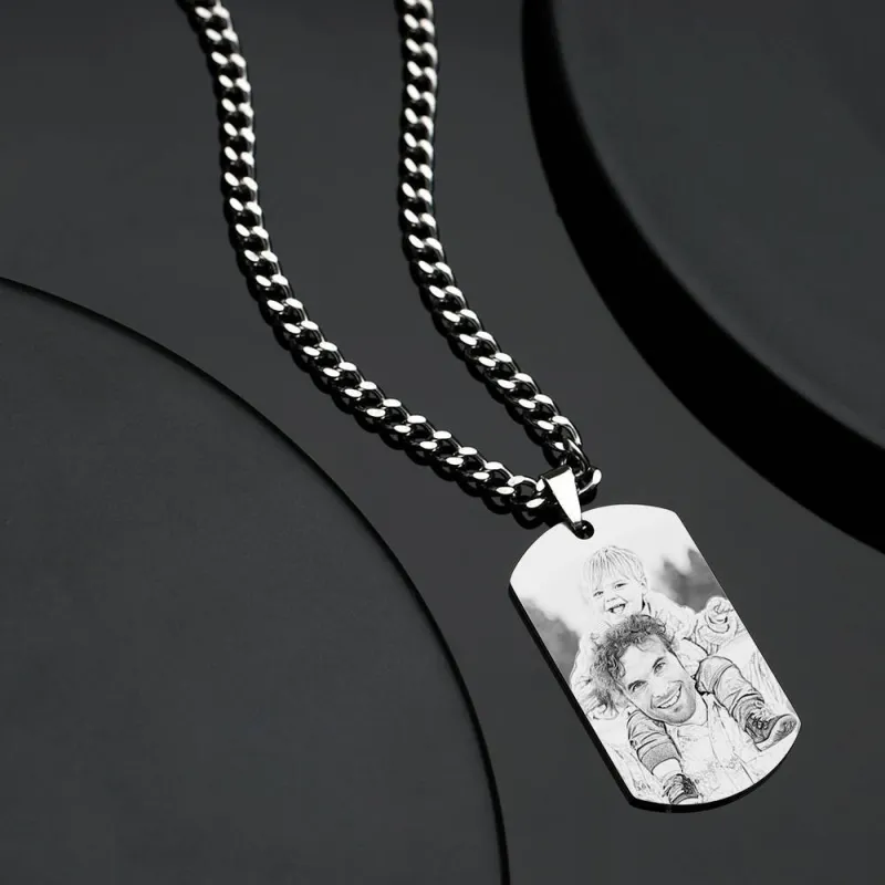 Men's Necklace Engraved Necklace Pesonalized Photo Necklace Gifts for Him 4