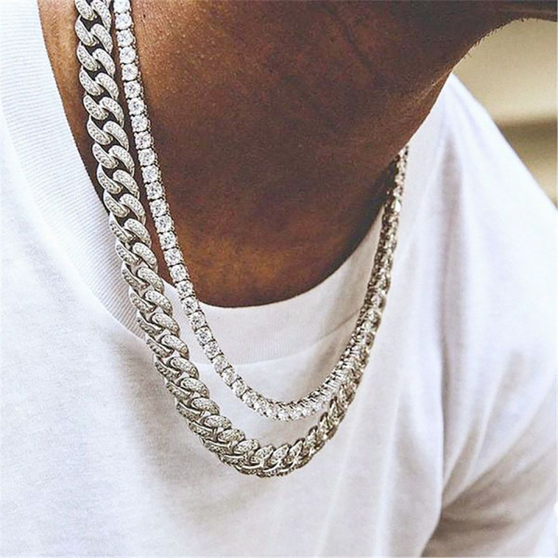 Men's Necklace Full Diamond Cuban Chain Punk Stacking Chain Gift For Boyfriend 4