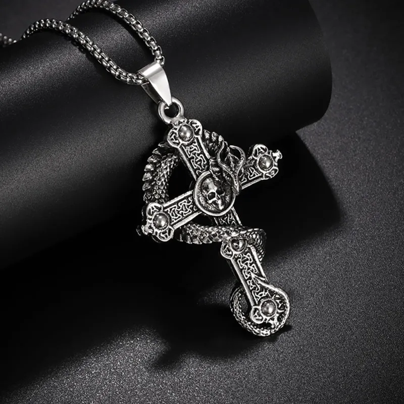 Men's Necklace Punk Necklace Skull Pandragon Cross Pendant Necklace Gift For Boyfriend