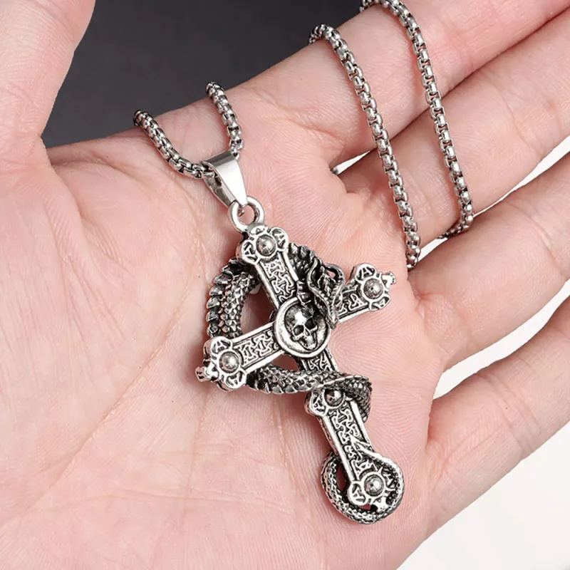 Men's Necklace Punk Necklace Skull Pandragon Cross Pendant Necklace Gift For Boyfriend 5