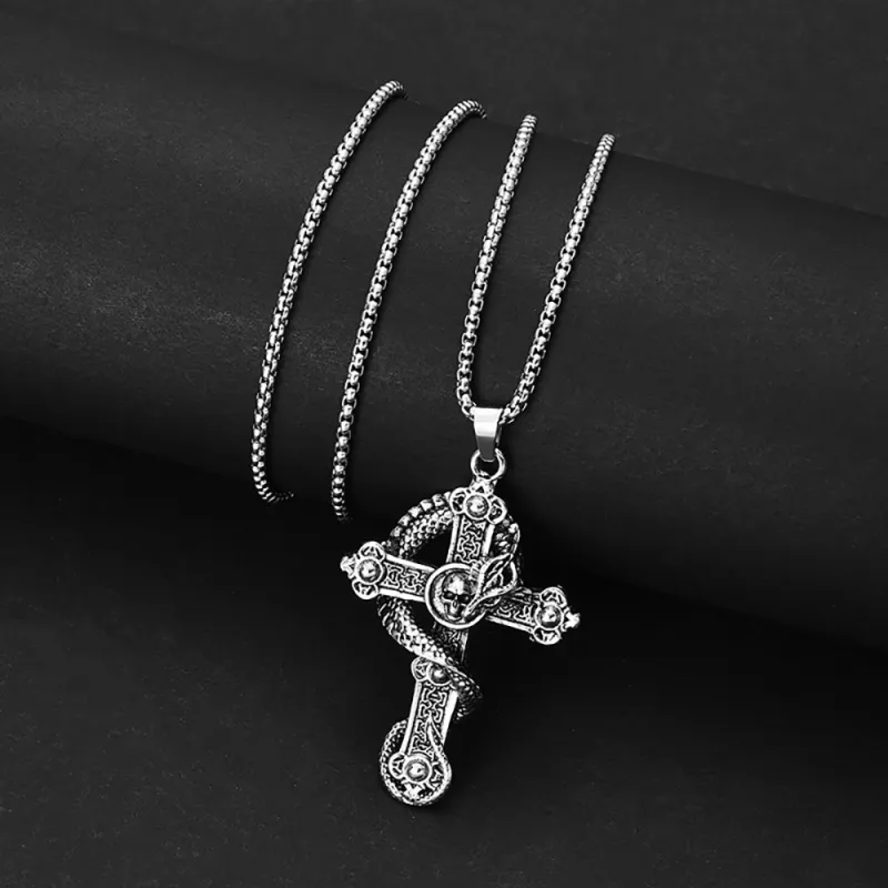 Men's Necklace Punk Necklace Skull Pandragon Cross Pendant Necklace Gift For Boyfriend 3