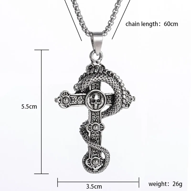 Men's Necklace Punk Necklace Skull Pandragon Cross Pendant Necklace Gift For Boyfriend 4