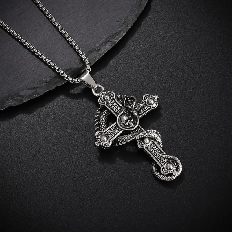 Men's Necklace Punk Necklace Skull Pandragon Cross Pendant Necklace Gift For Boyfriend 2