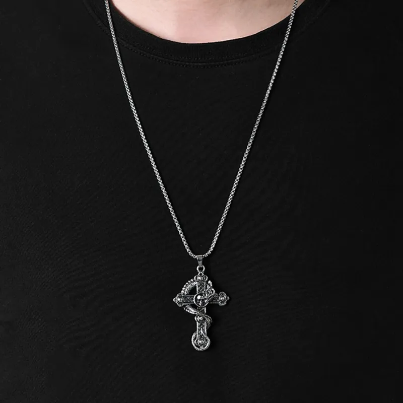 Men's Necklace Punk Necklace Skull Pandragon Cross Pendant Necklace Gift For Boyfriend 1