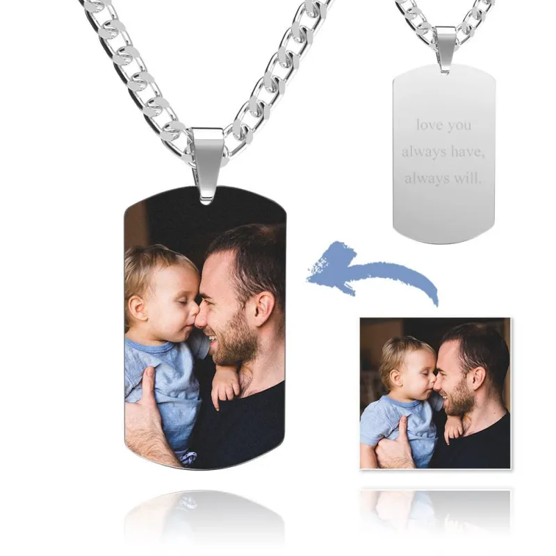 Men's Photo Tag Necklace With Engraving Stainless Steel Gifts For Him