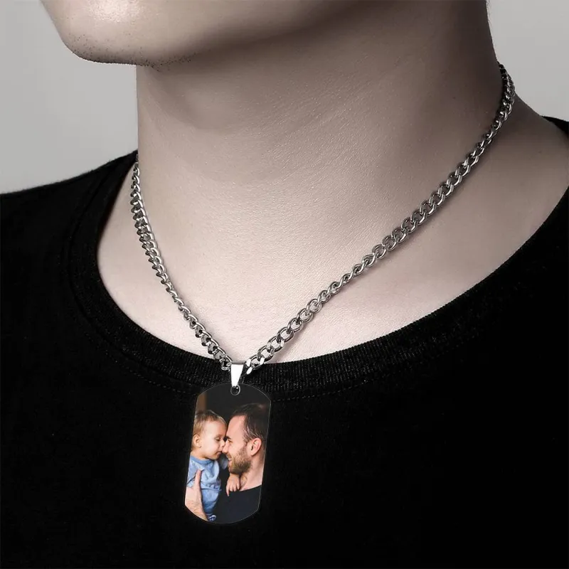 Men's Photo Tag Necklace With Engraving Stainless Steel Gifts For Him 2