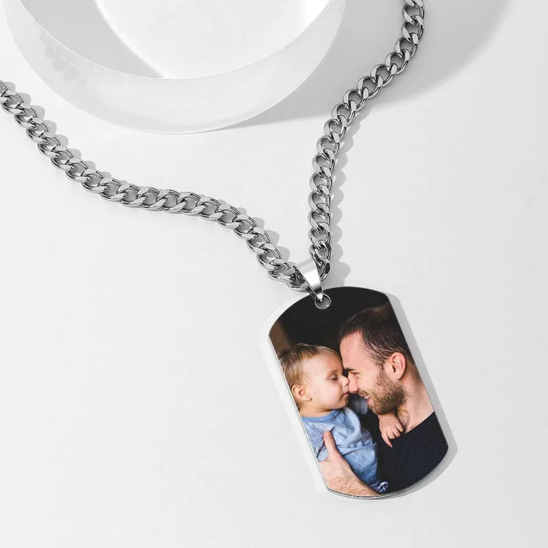 Men's Photo Tag Necklace With Engraving Stainless Steel Gifts For Him 3