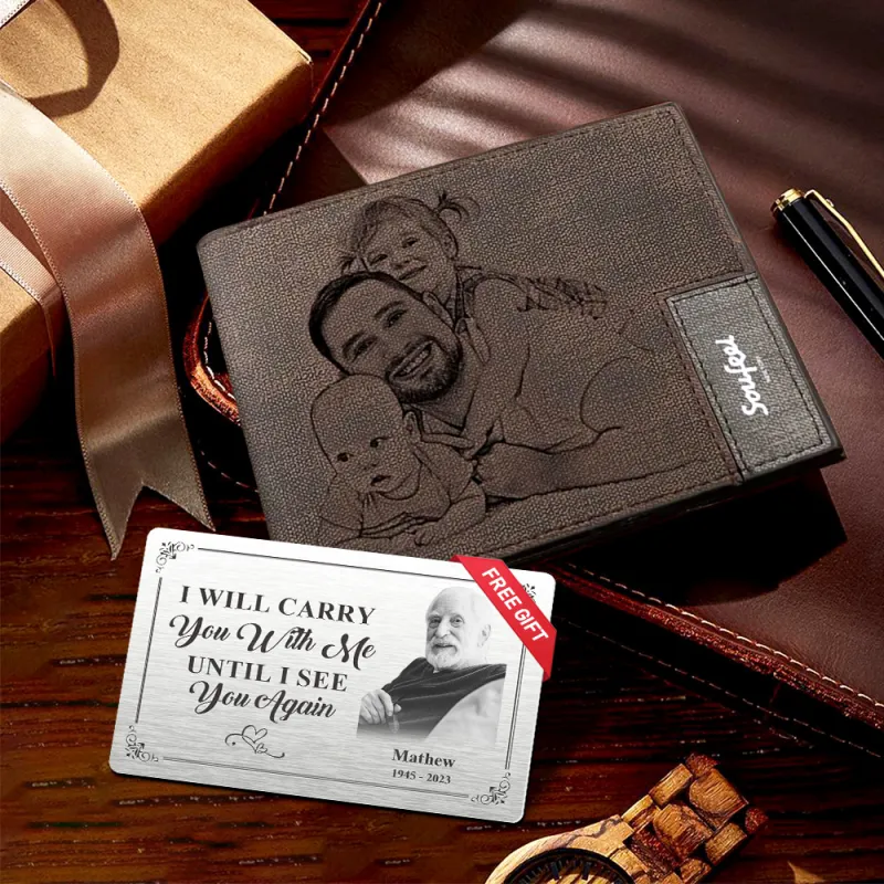 Men's Wallet Set, Personalized Wallet, Photo Wallet with Engraving Wallet Card for Farther's Day