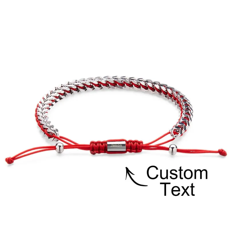 Metal Rope Woven and Stainless Steel Bracelet Red Black Silver Men's Bracelet Customize Text Box Bracelet 5